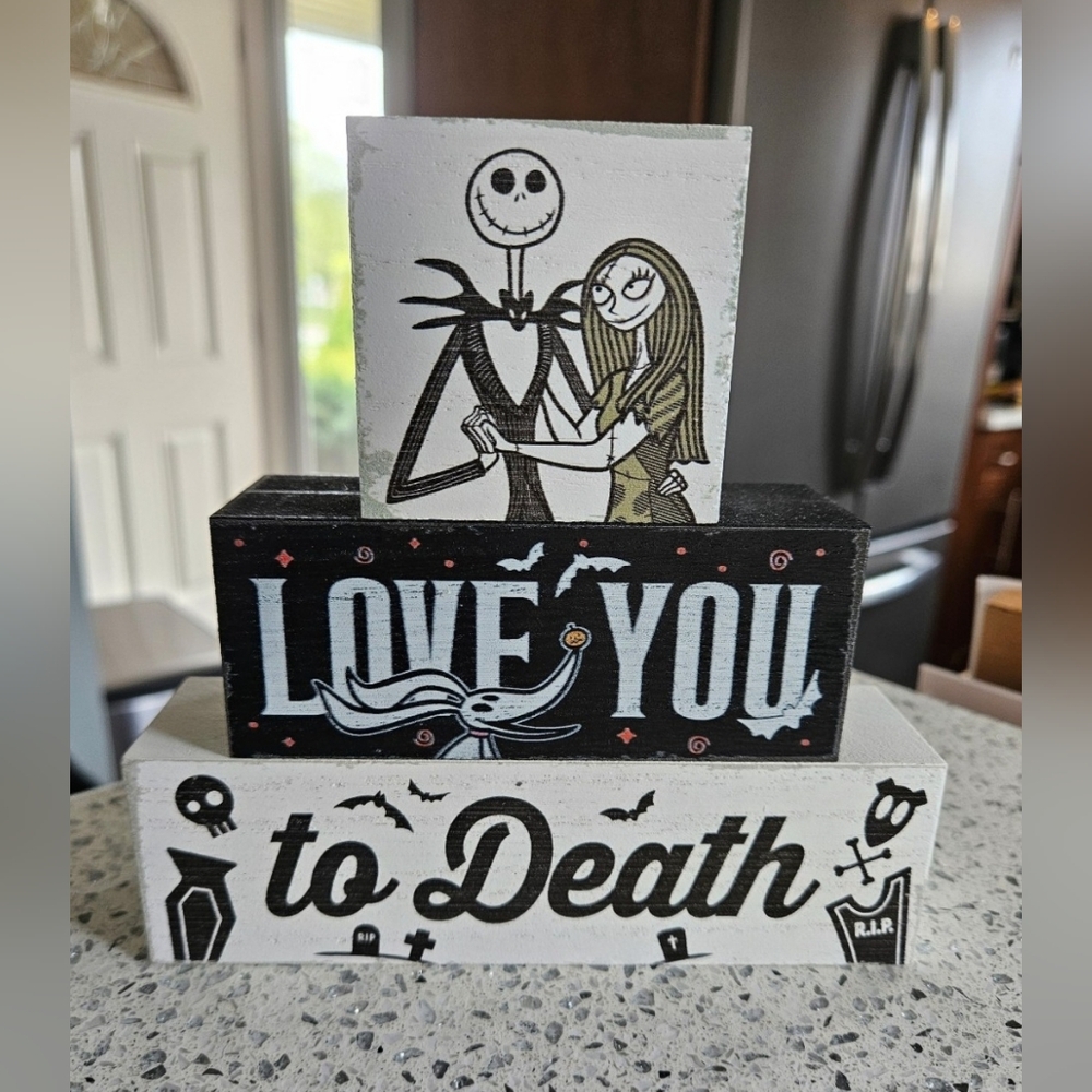 Disney The Nightmare Before Christmas "Love You to Death" wood block decor sign